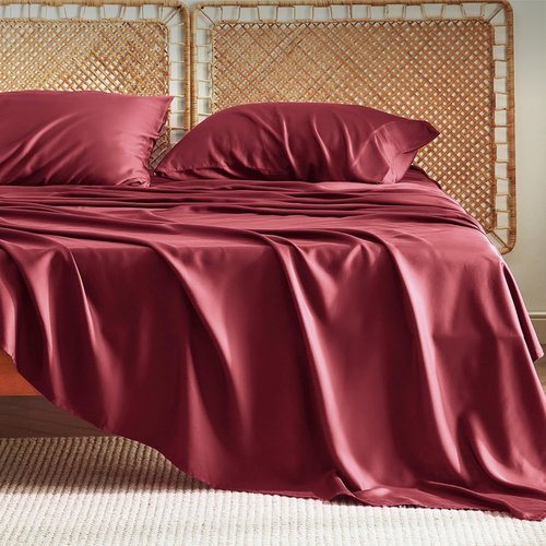 Bedsure Cooling Bed Sheets - Rayon from Bamboo, Breathable & Soft | Full Size, Deep Pocket Up to 16 Inches, Burgundy