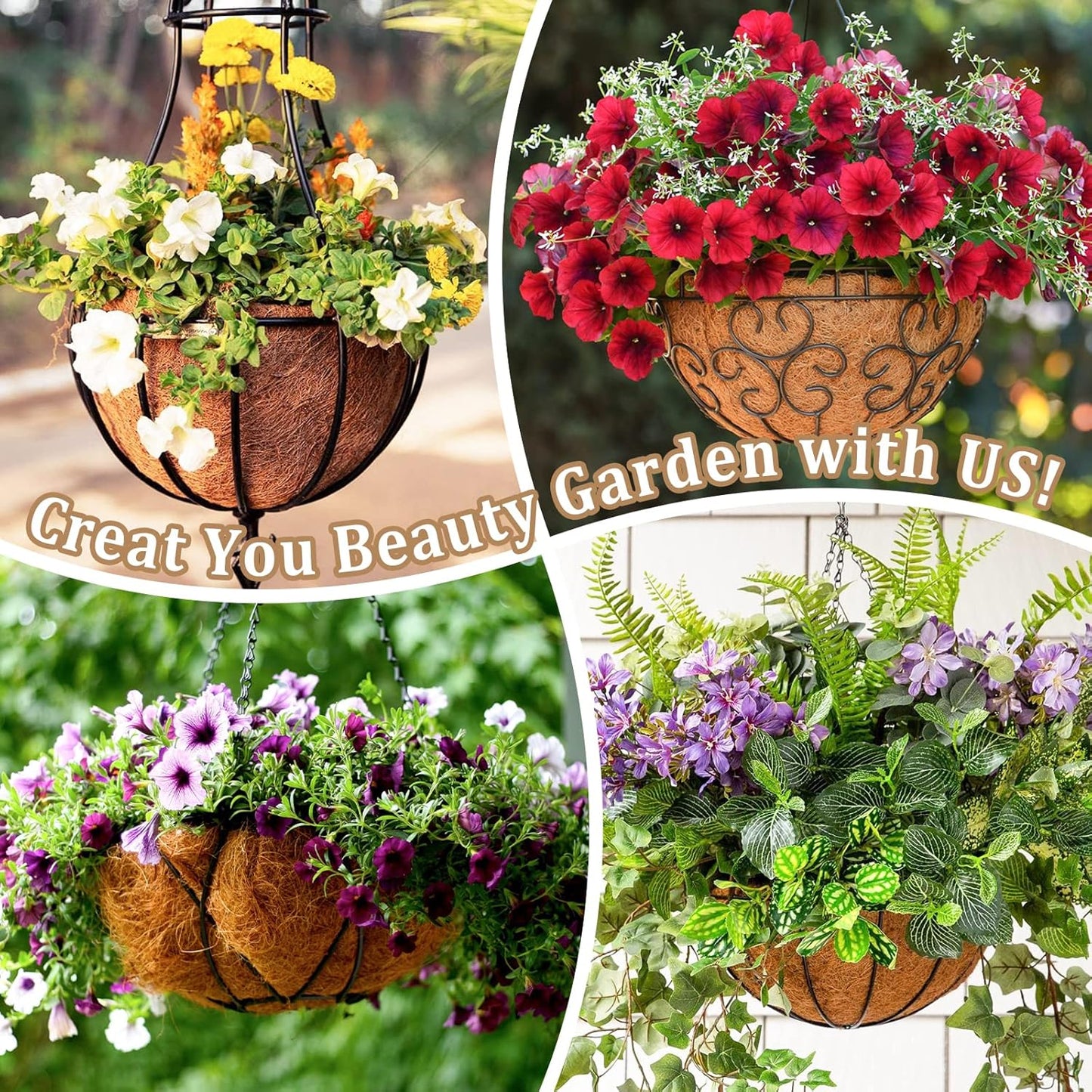 Legigo 14-Inch Coco Fiber Hanging Basket Liners - 4 Pack of 100% Natural Round Plant Liners