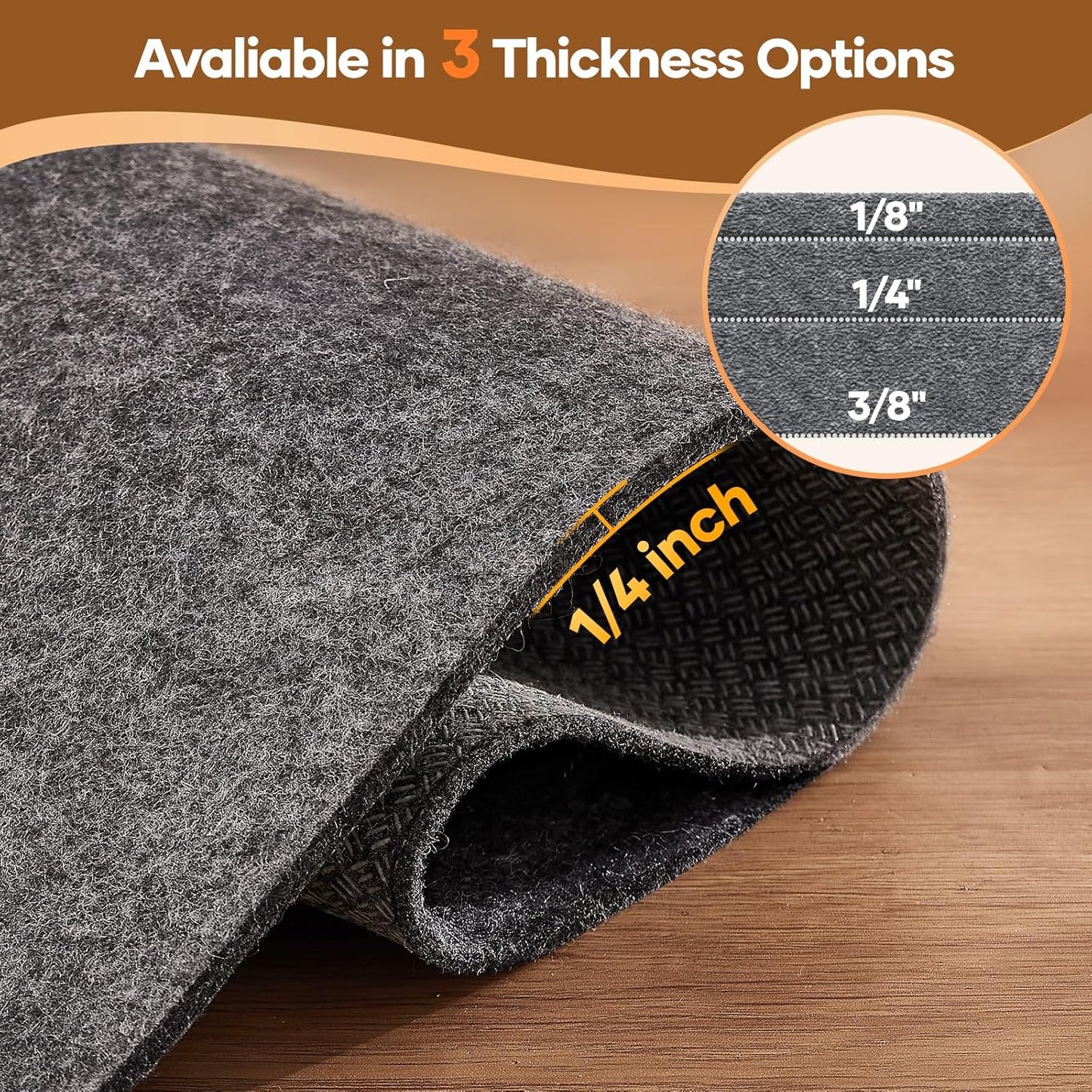Veken Non-Slip Rug Pad Gripper - Cushioned Felt & Silicone Backing | 2 x 3 Ft, 1/4 Inch Thick for Hardwood Floors