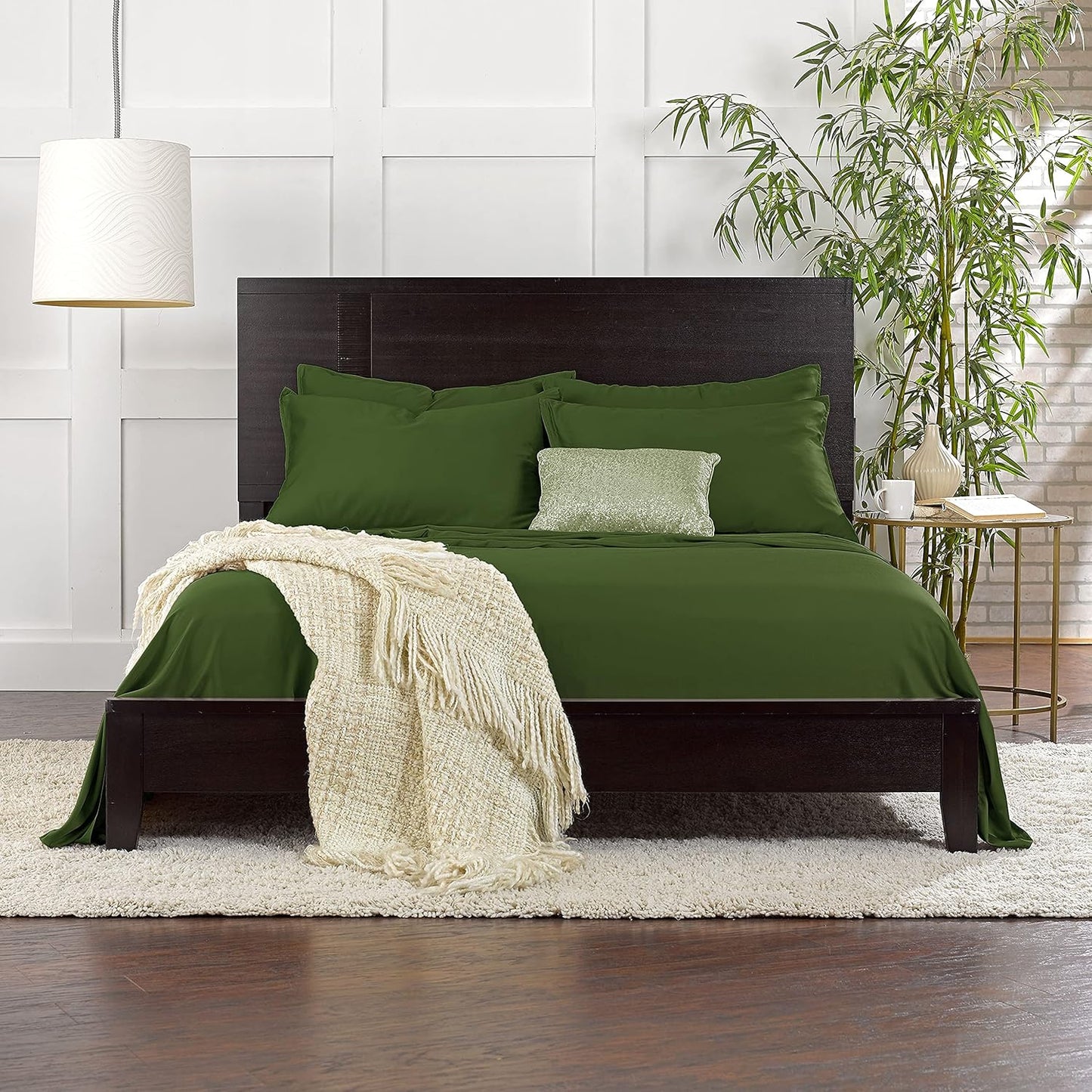 Pure Bamboo Split King Sheets - 100% Organic Viscose Bed Sheet Set, Soft & Cooling, Pesto Color