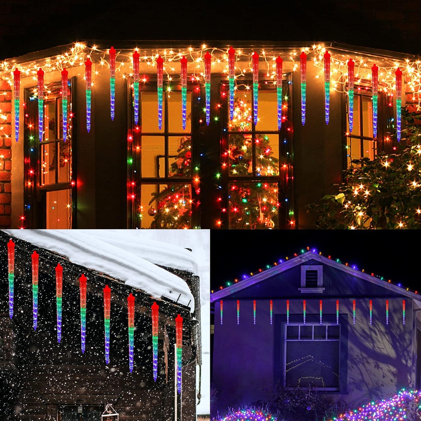 WATERGLIDE Meteor Shower Lights - 12" Outdoor Icicle Christmas Lights | 192 SMD LED Raindrop Decor