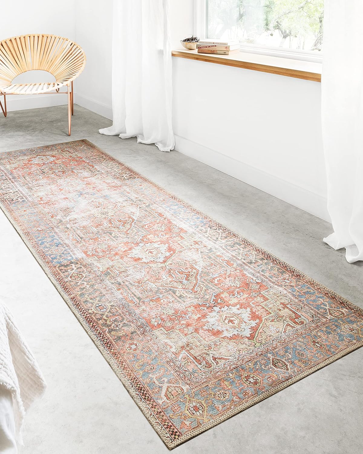 Loloi Loren Collection Area Rug - Terracotta/Sky Design | 7'6" x 9'6" Size for Stylish Spaces
