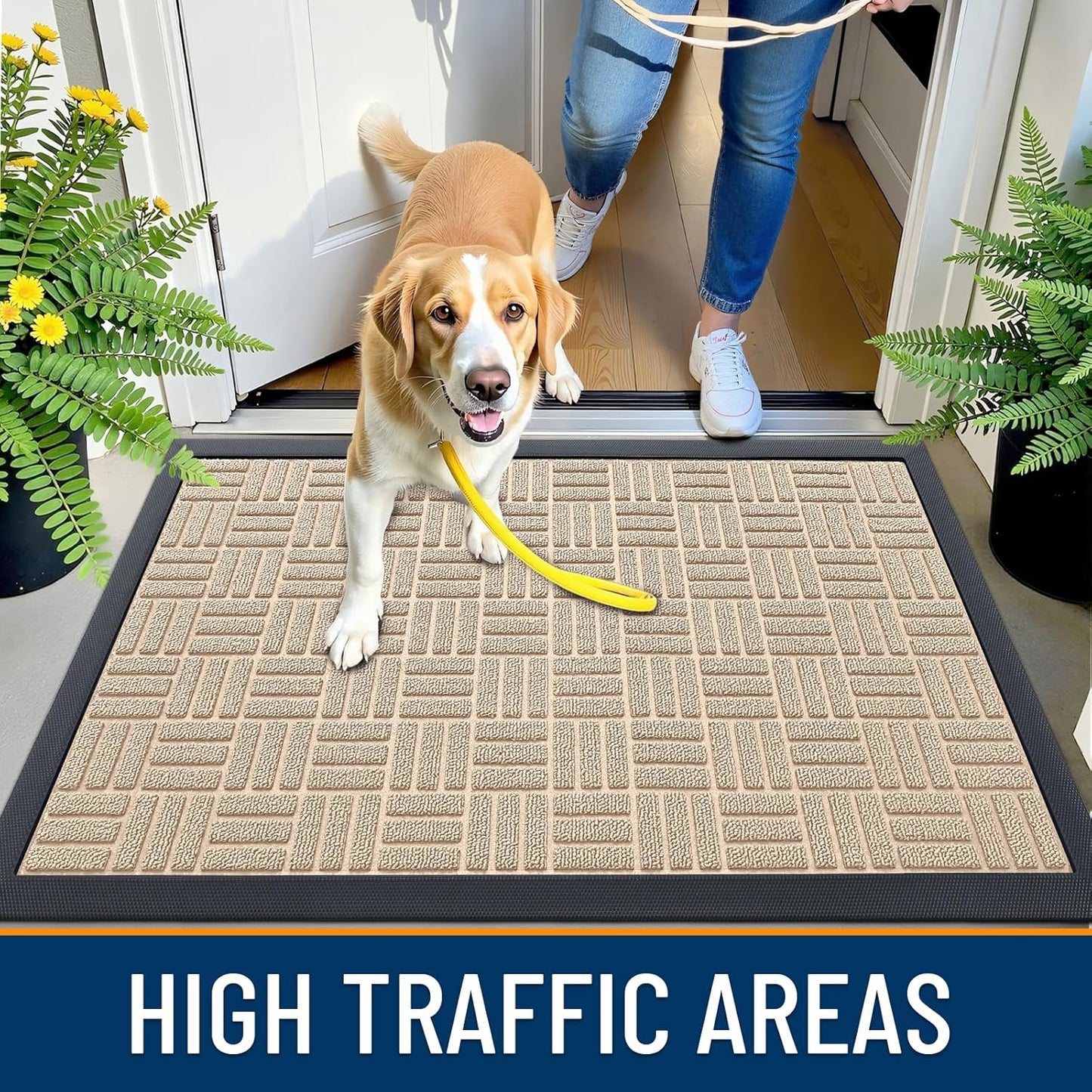 OLANLY Heavy Duty Front Door Mat - Absorbent, Non-Slip Natural Rubber | 29.5x17, Latte White
