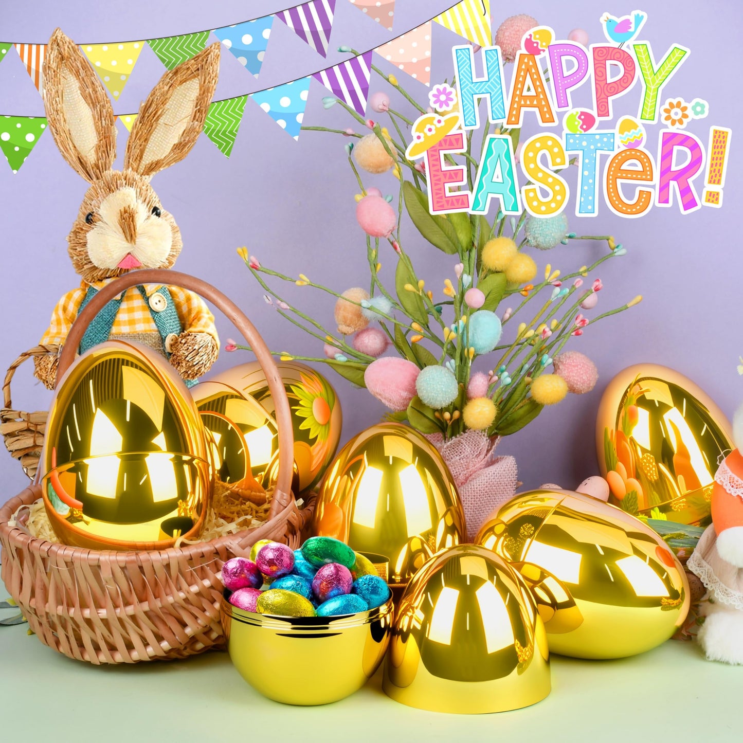 Octeric 12 Pcs 6" Jumbo Golden Easter Eggs, Fillable Shiny Metallic Plastic Eggs for Filling Treats Toys Gift Baskets Filler Stuffers, Easter Hunt Decor, Party Favor, Classroom Prize Supplies