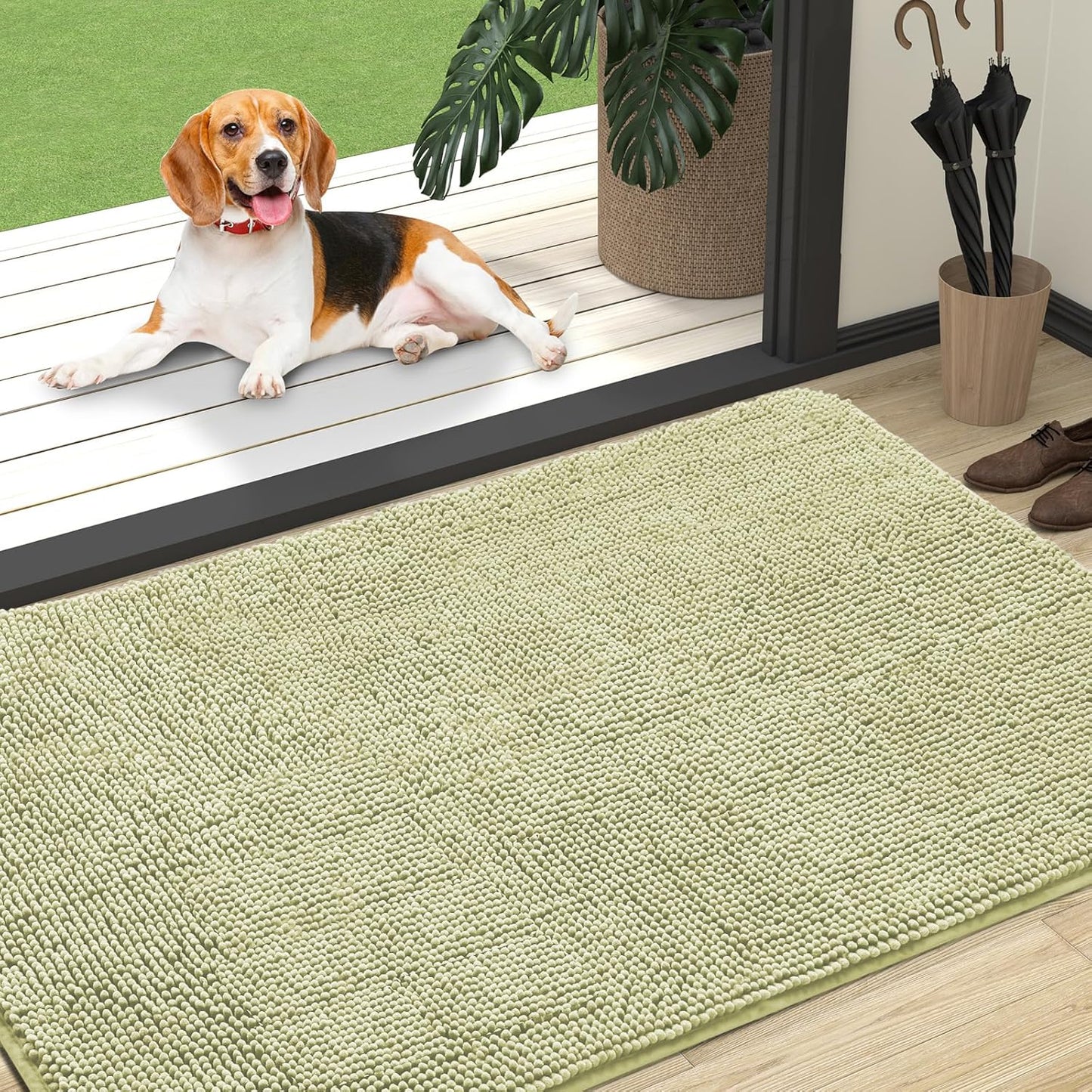 OLANLY Dog Door Mat - Absorbent Non-Slip Washable Doormat for Muddy Paws | 47x32, Quick Dry Chenille in Vanilla