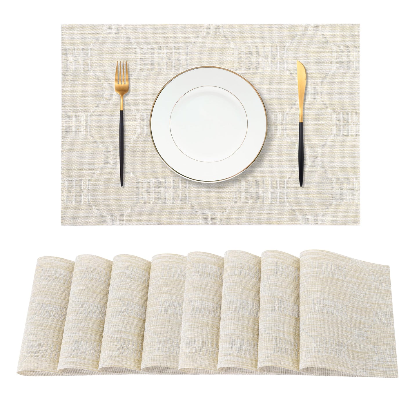 Leetaltree Wheat Placemats Set of 8 - Heat Resistant Non-Slip Place mats for Dining Table, Washable Durable PVC Vinyl Woven Table Mats（Wheat, 8）