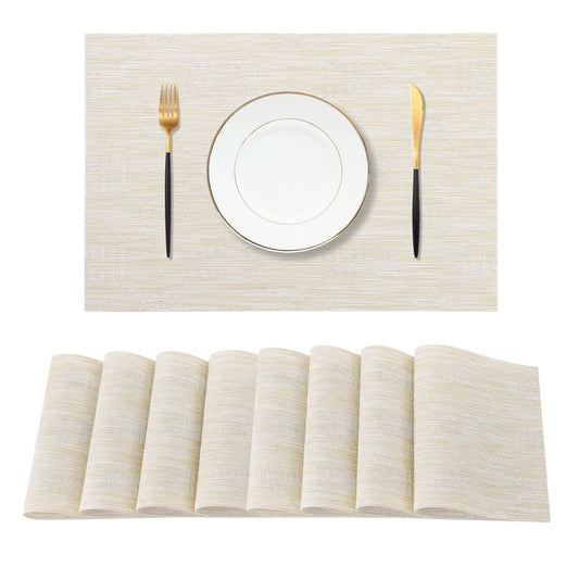 Leetaltree Wheat Placemats Set of 8 - Heat Resistant Non-Slip Place mats for Dining Table, Washable Durable PVC Vinyl Woven Table Mats（Wheat, 8）