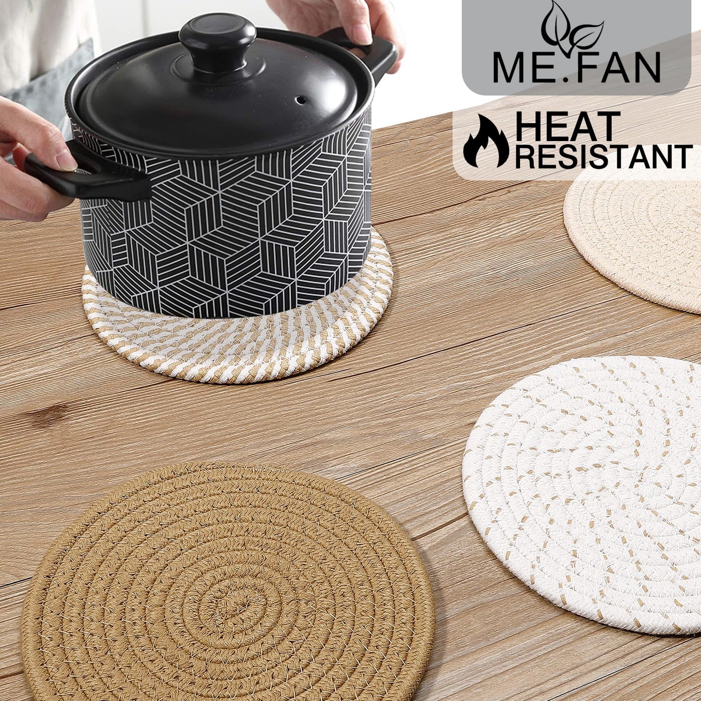 ME.FAN 7 Inch Trivets/Potholders 4 Set Cotton Thread Weave Trivets for Pots and Pans - Large Coasters/Hot Pads to Protect Desktop & Countertop - Mix 2