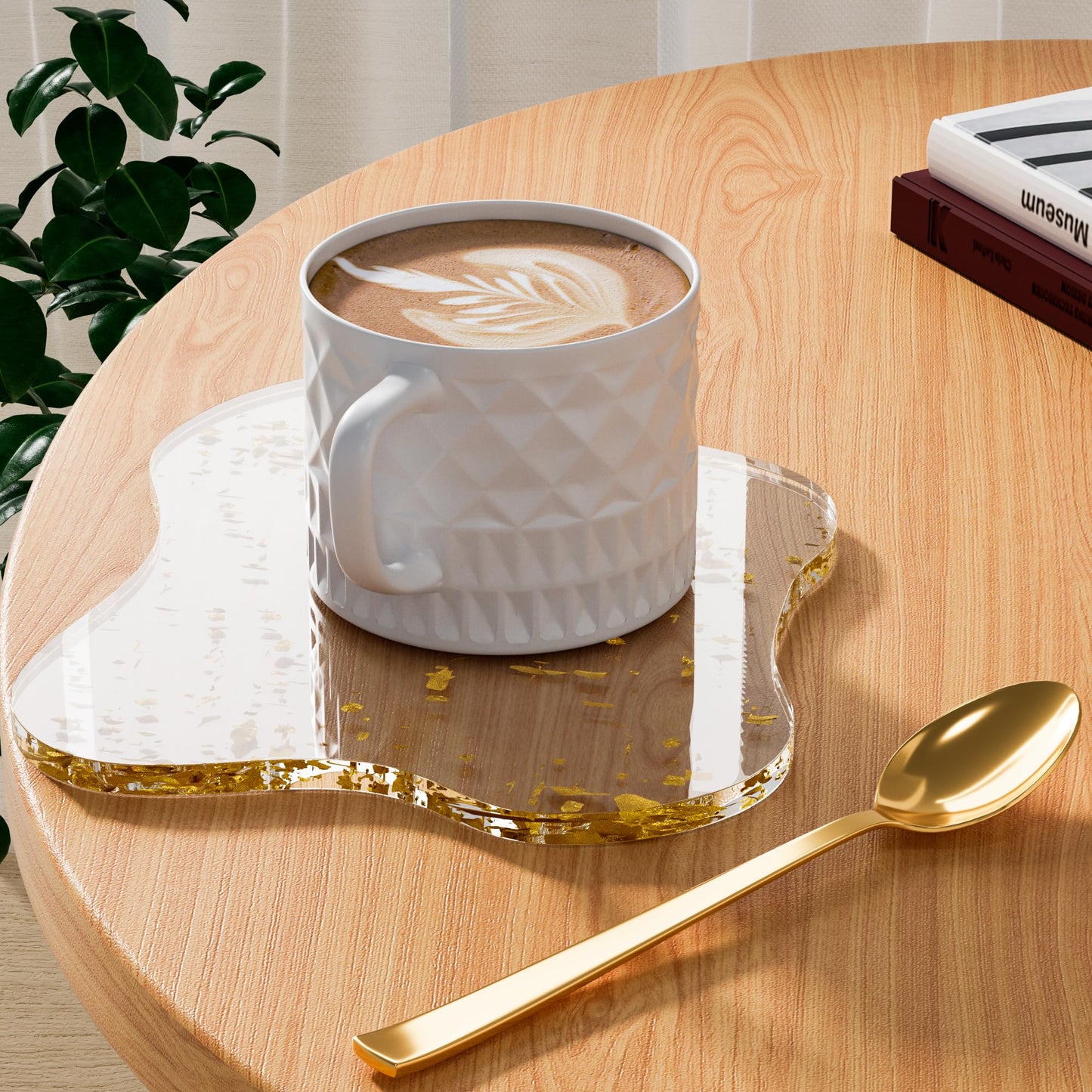 Leadiy Acrylic Coaster Decorative Plates, Irregular Bar Drink Coaster, Clear Cloud Shape Coffee Cup Coaster, Perfect for Tabletop Protection and Accessories Display.(Gold)