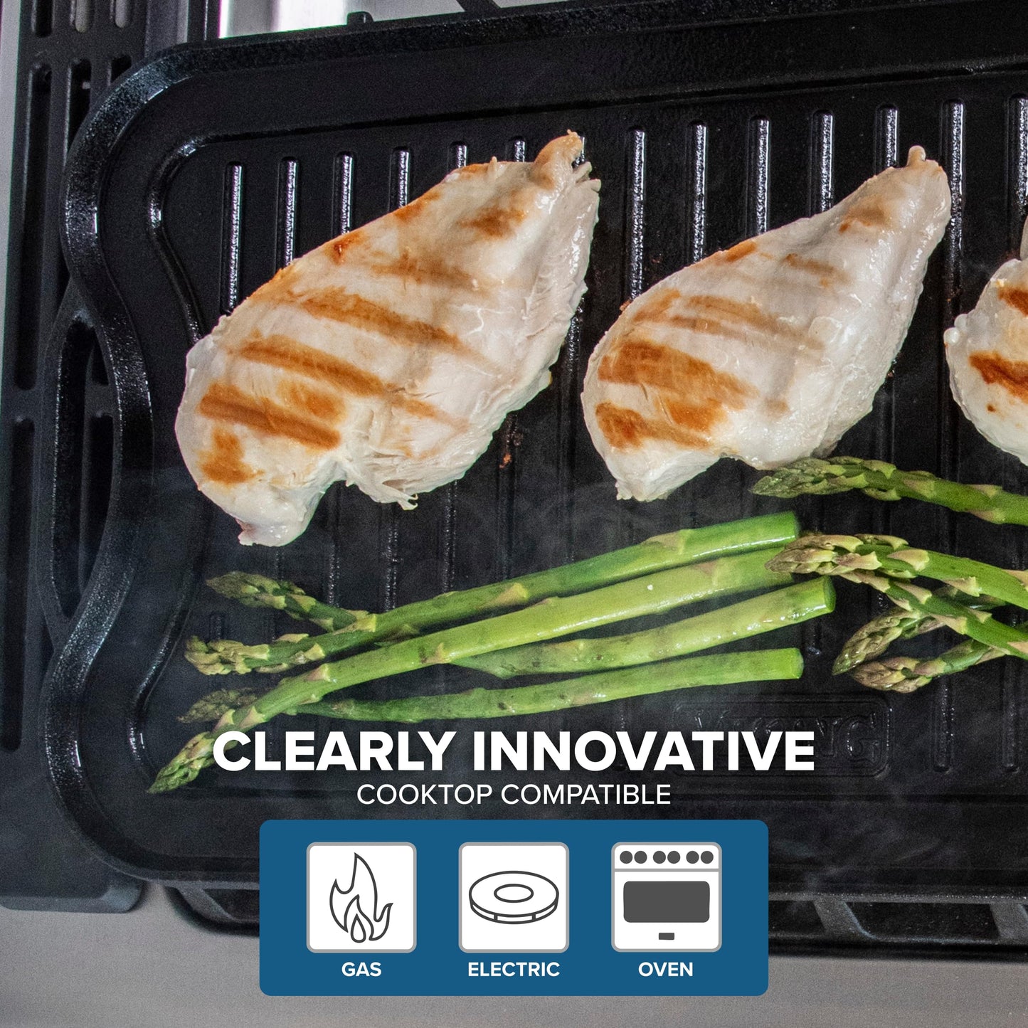 Viking Griddle, 20 Inch Reversible Cast Iron Grill Pan, Pre-Seasoned, Oven Safe, Induction Ready, Black