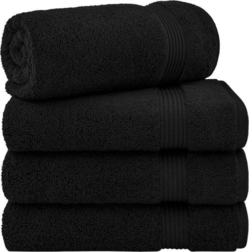 Cotton Paradise 4 Piece Turkish Bath Towel Set - 100% Cotton, Extra Large, Soft & Plush - Black