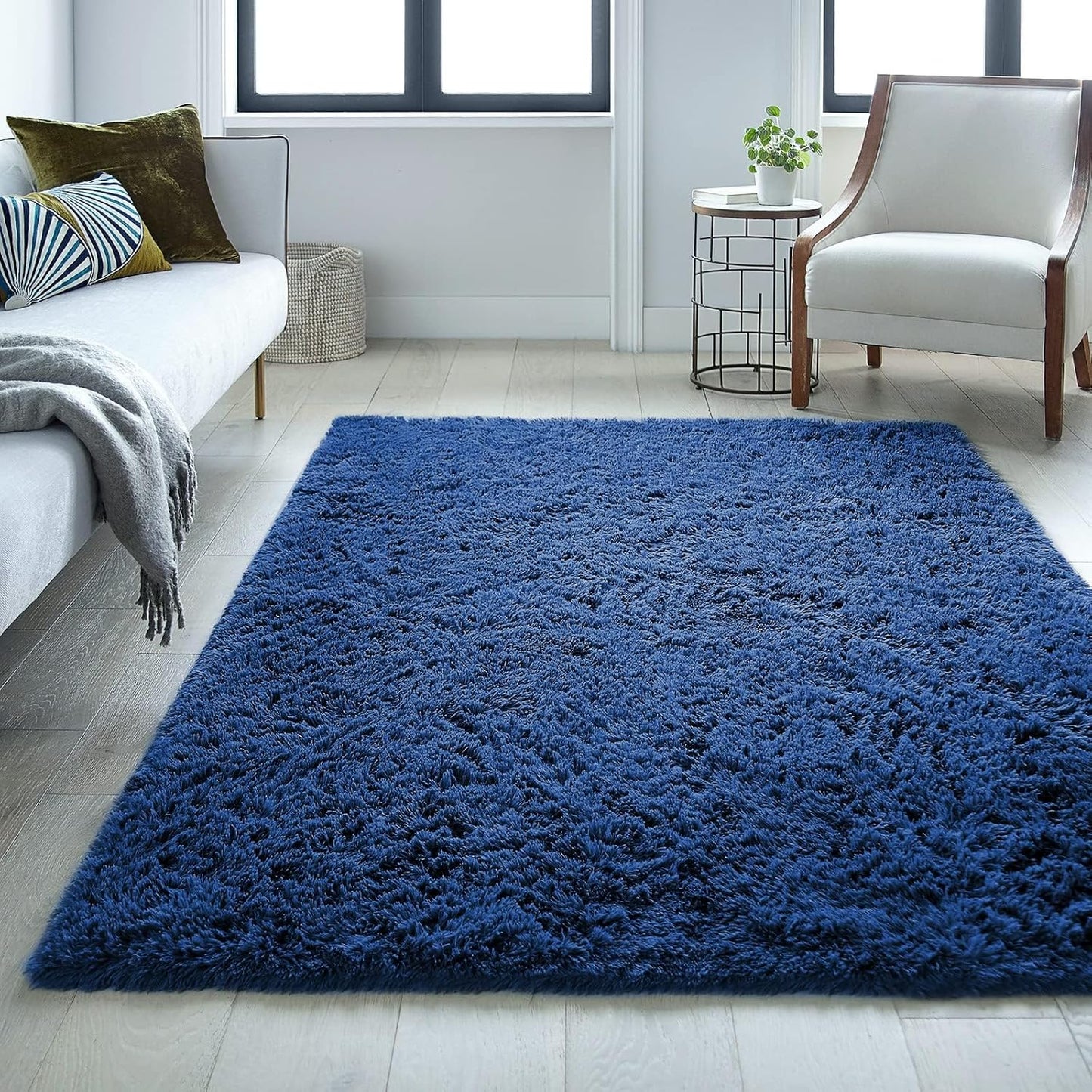 Ophanie 5x8 Blue Area Rug - Soft Plush Shaggy Carpet for Living Room & Kids Nursery Decor