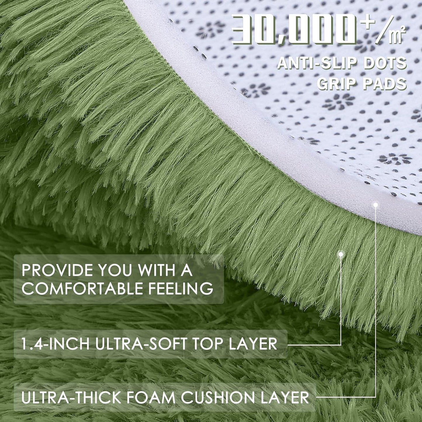 OLANLY Large Area Rug - Soft Fluffy Shaggy Carpet for Living Room & Bedroom | 9x12, Green
