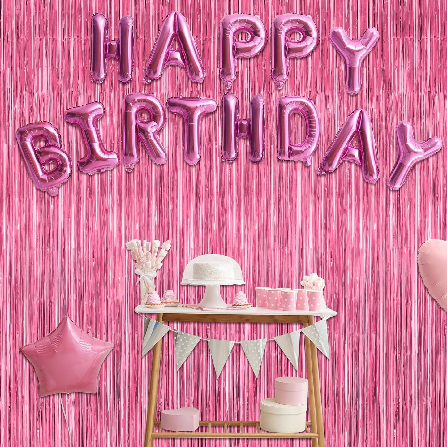 Skiennix Pink Backdrop - 8 Pack Metallic Foil Curtains for Birthday & Valentine's Day | 3.28 FT x 7.05 FT