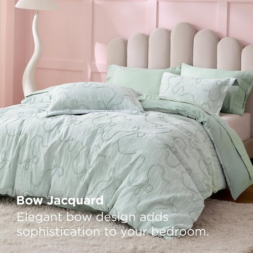 Bedsure Green Duvet Cover - Elegant Boho Design, Soft Queen Size Bedding Set | Includes 90"x90" Duvet Cover & 2 Pillow Shams