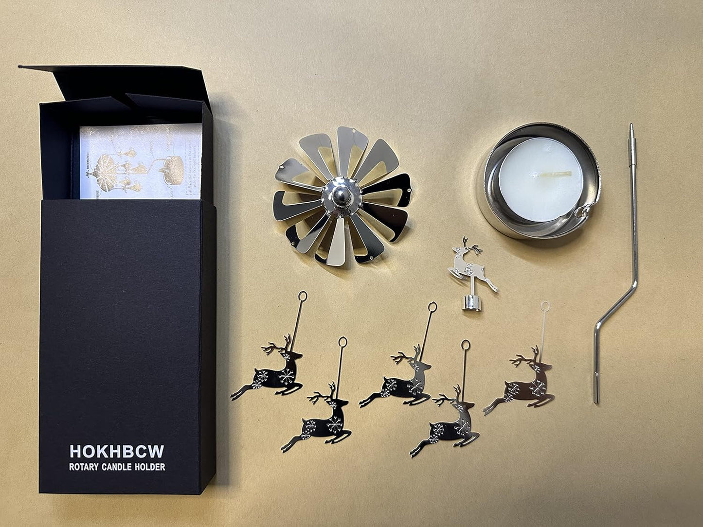 Skiennix Rotary Candle Holder - Spinning Metal Design | Perfect Small Gift for Christmas Elk