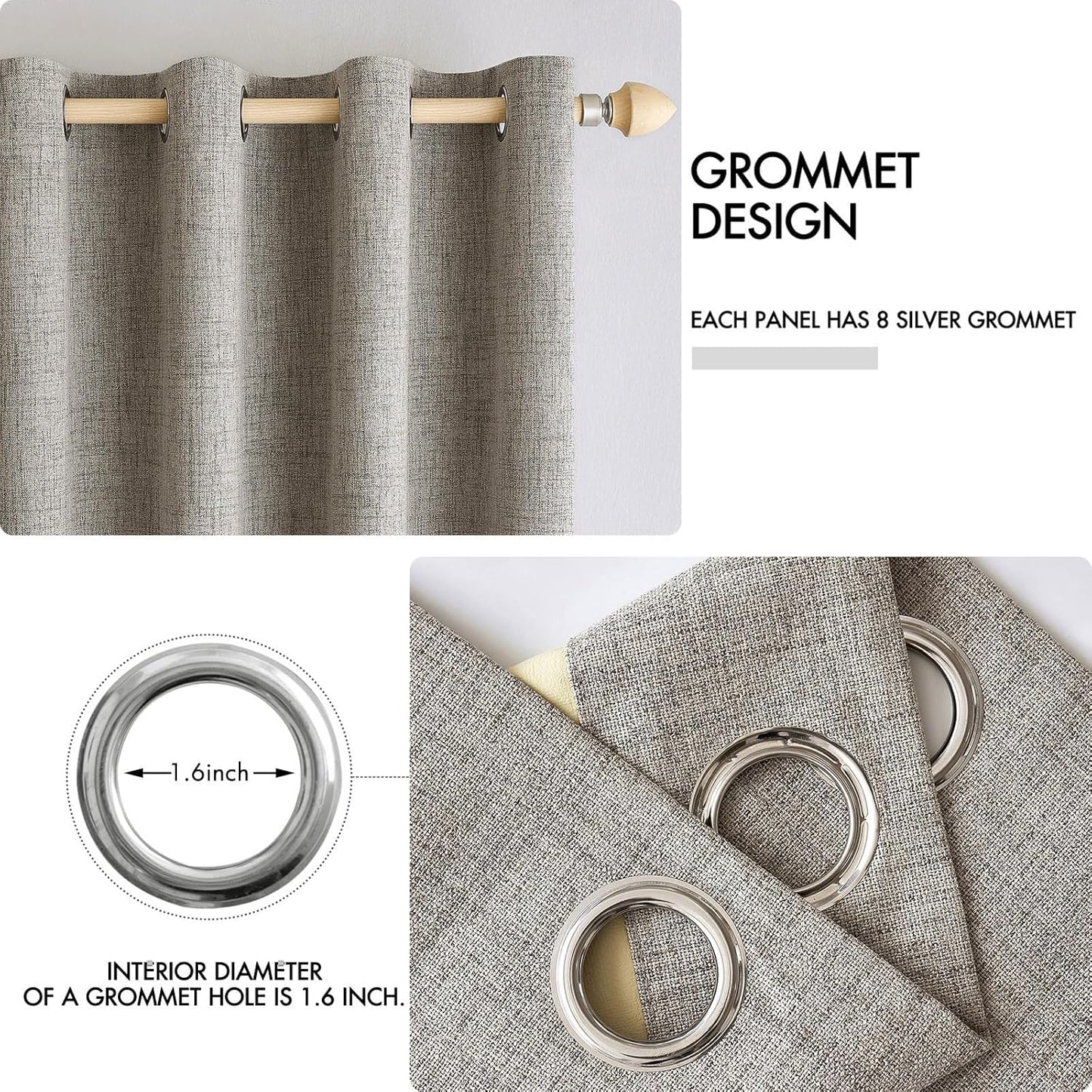 MIULEE Linen Curtains - 100% Blackout Thermal Insulated Greige Drapes | Room Darkening 52x63 Inch (2 Panels)