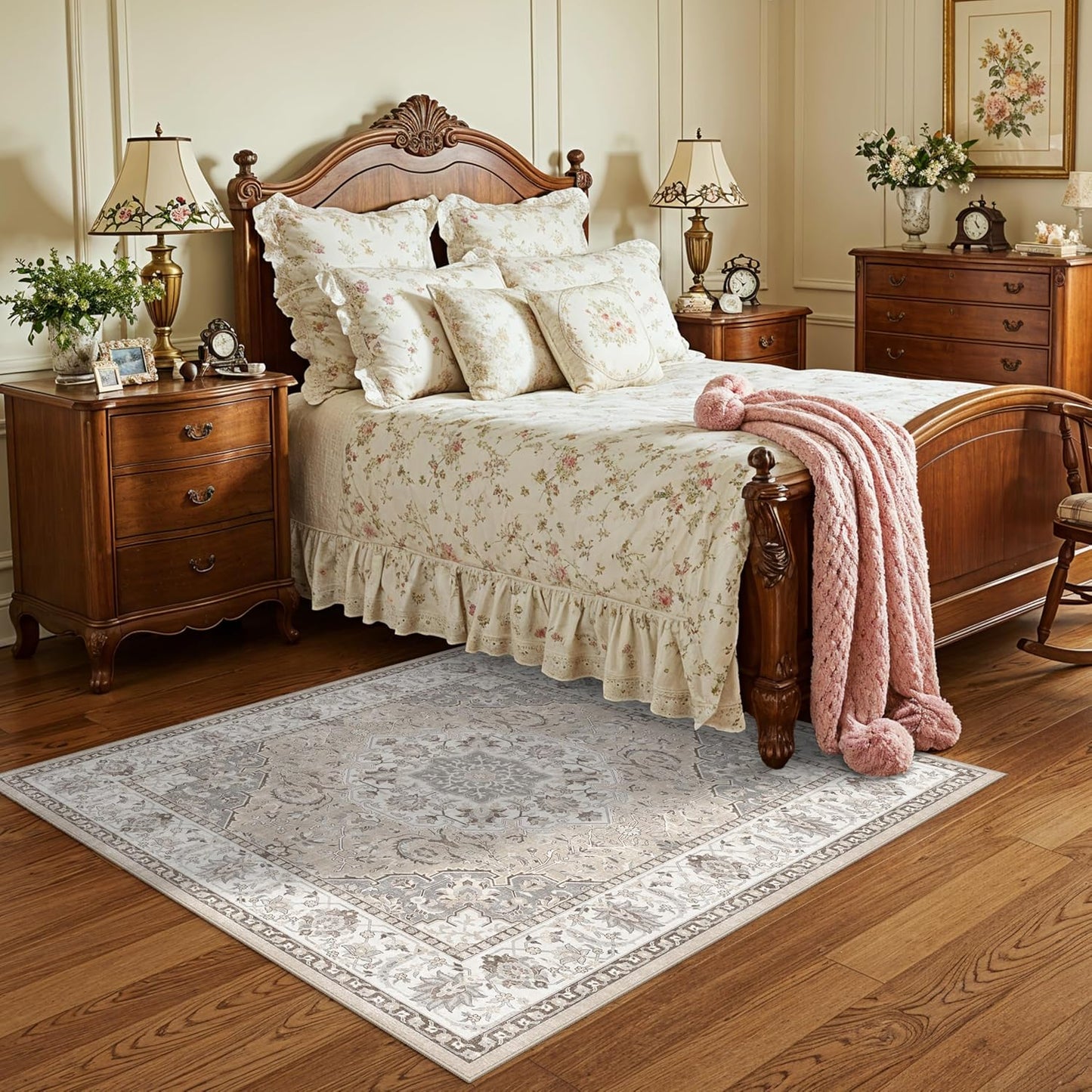Skiennix Washable 5x5 Square Area Rug - Non-Slip, Stain-Resistant, Lightweight Beige Carpet for Home