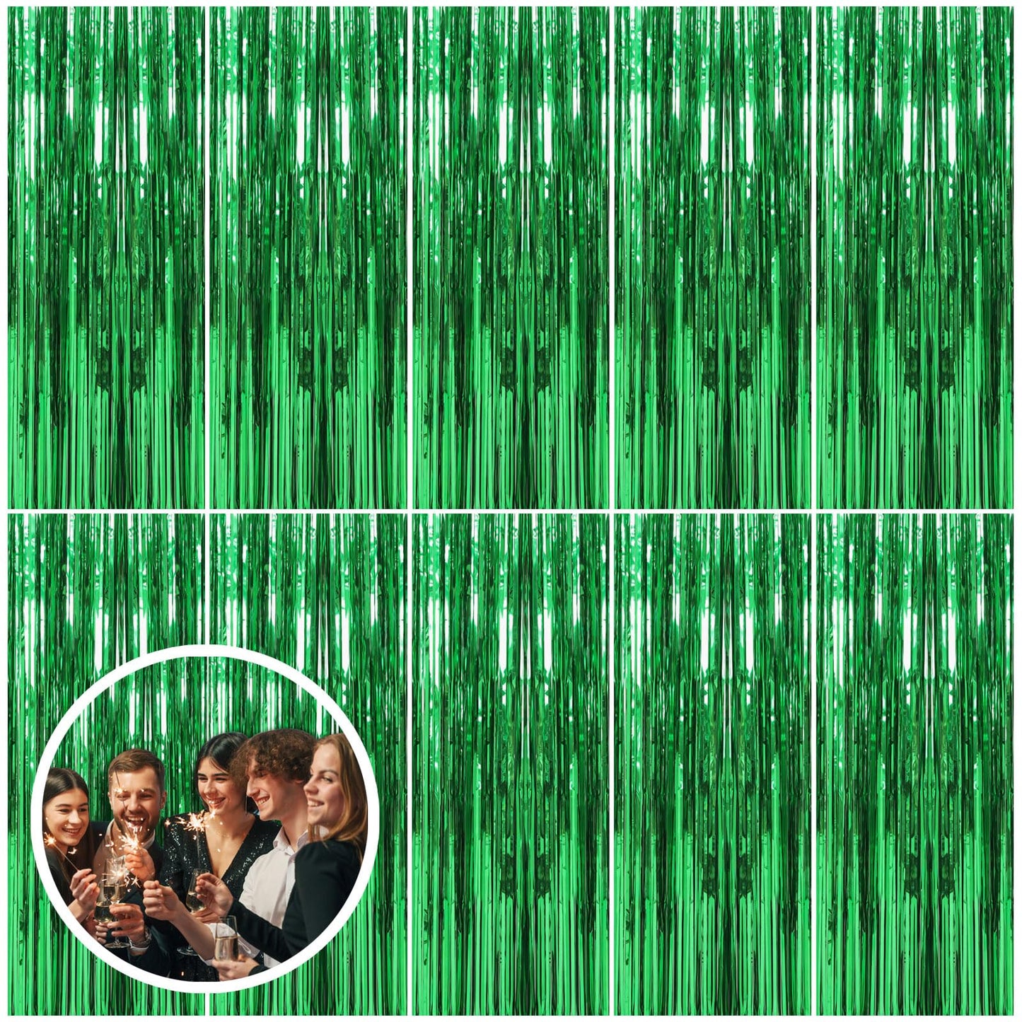 10 Pack Green Streamers Backdrop Jungle Party Decorations Foil Fringe Backdrop Curtains Photo Booth Backdrop for Birthday Dinosaur Animal St Patrick's Day Football Christmas Party Decorations