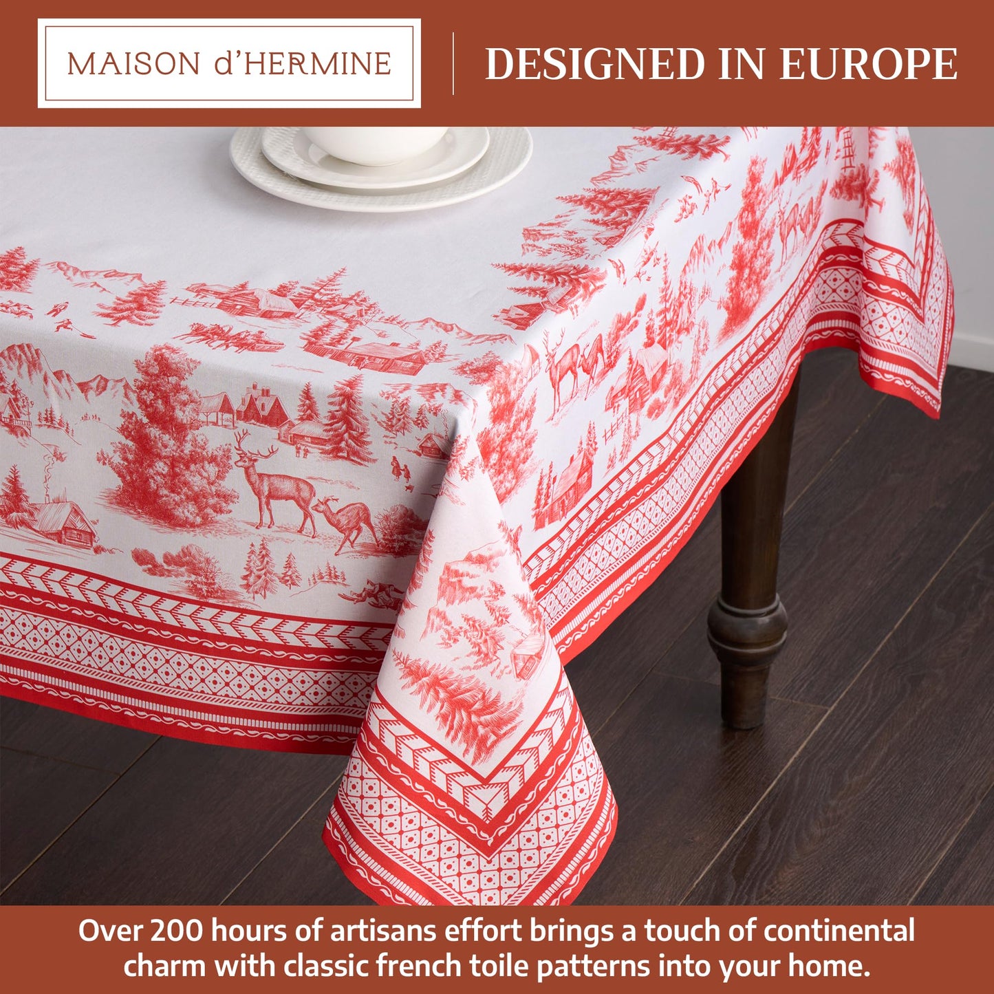 Maison d' Hermine Table Cloth Rectangle Table 100% Cotton 54 x 72 Inches Fall Tablecloth Reusable Everyday Use for Thanksgiving Christmas Decorations Dining Farmhouse Party (Winter Jouy)
