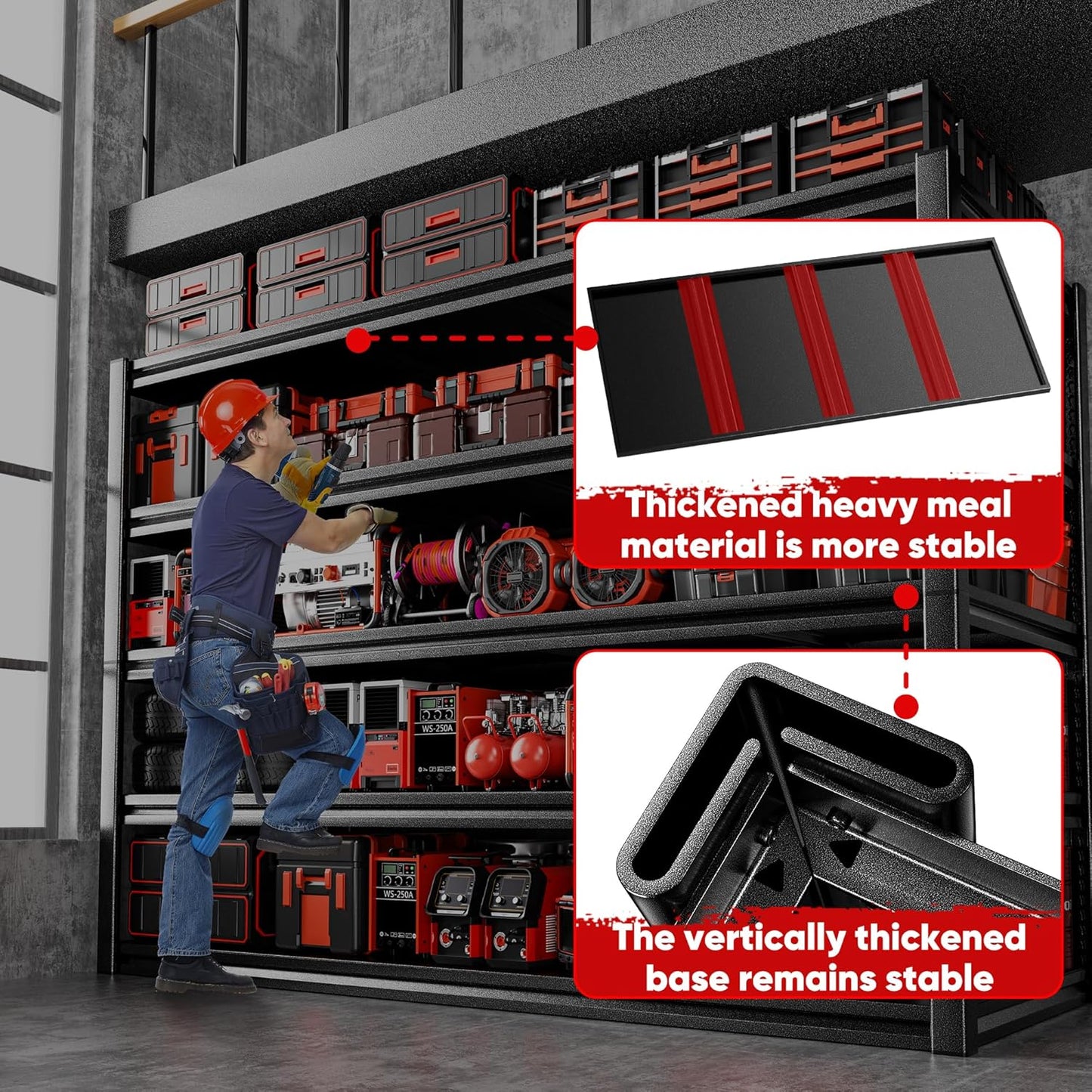 POKIPO Heavy-Duty Garage Shelving - 72"H x 47.2"W x 23.6"D | 5-Tier Adjustable Metal Storage Rack, 3500LBS Capacity