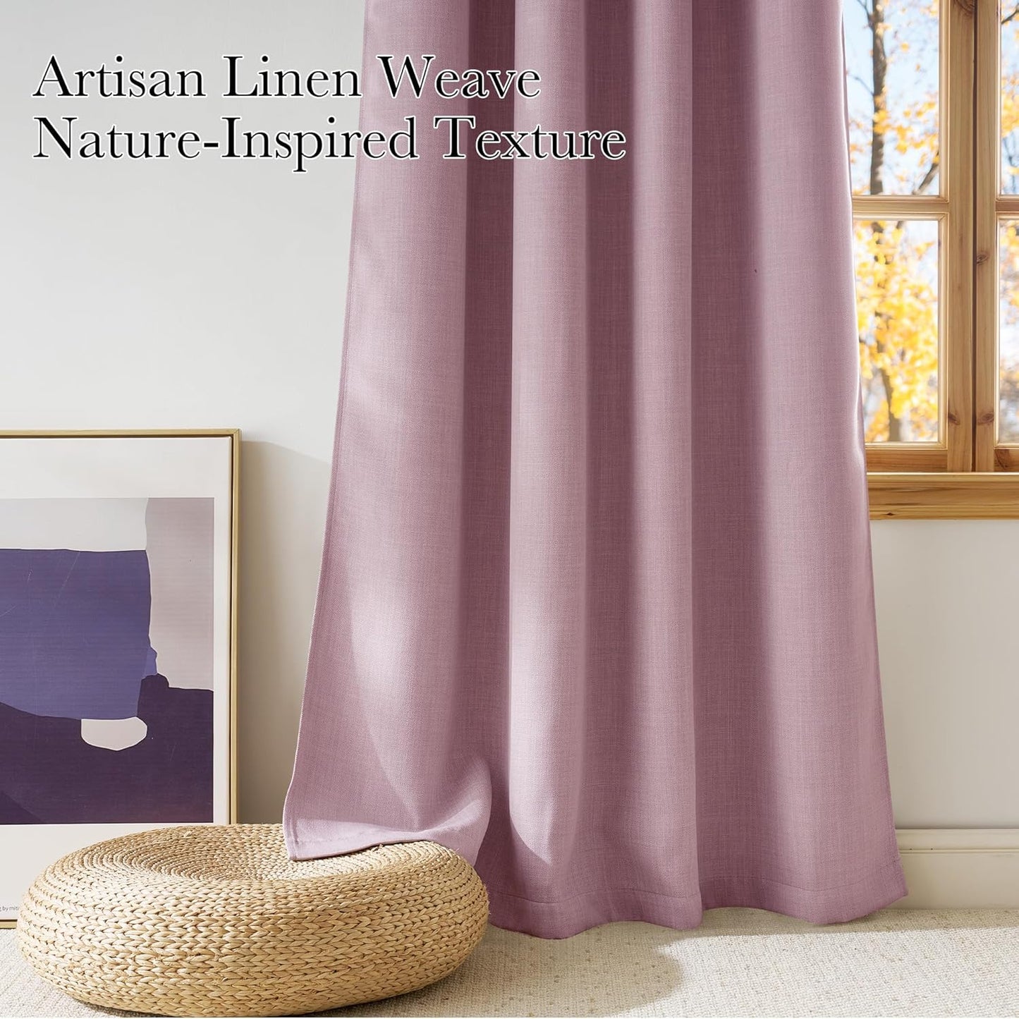 NICETOWN Blackout Curtains - Short Faux Linen Privacy Panels for Living Room & Bedroom | 63-Inch, Pink, 2 Panels