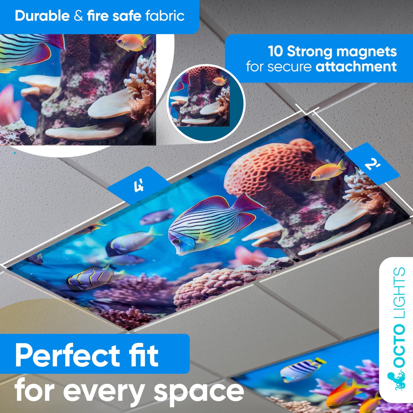 Light Covers for Ceiling Lights Classroom - Magnetic Ocean Cover for Fluorescent Or LED Fixture - Must Haves for Teacher Supplies - Home, Office Cubicle Decor - Calming Overhead Lighting