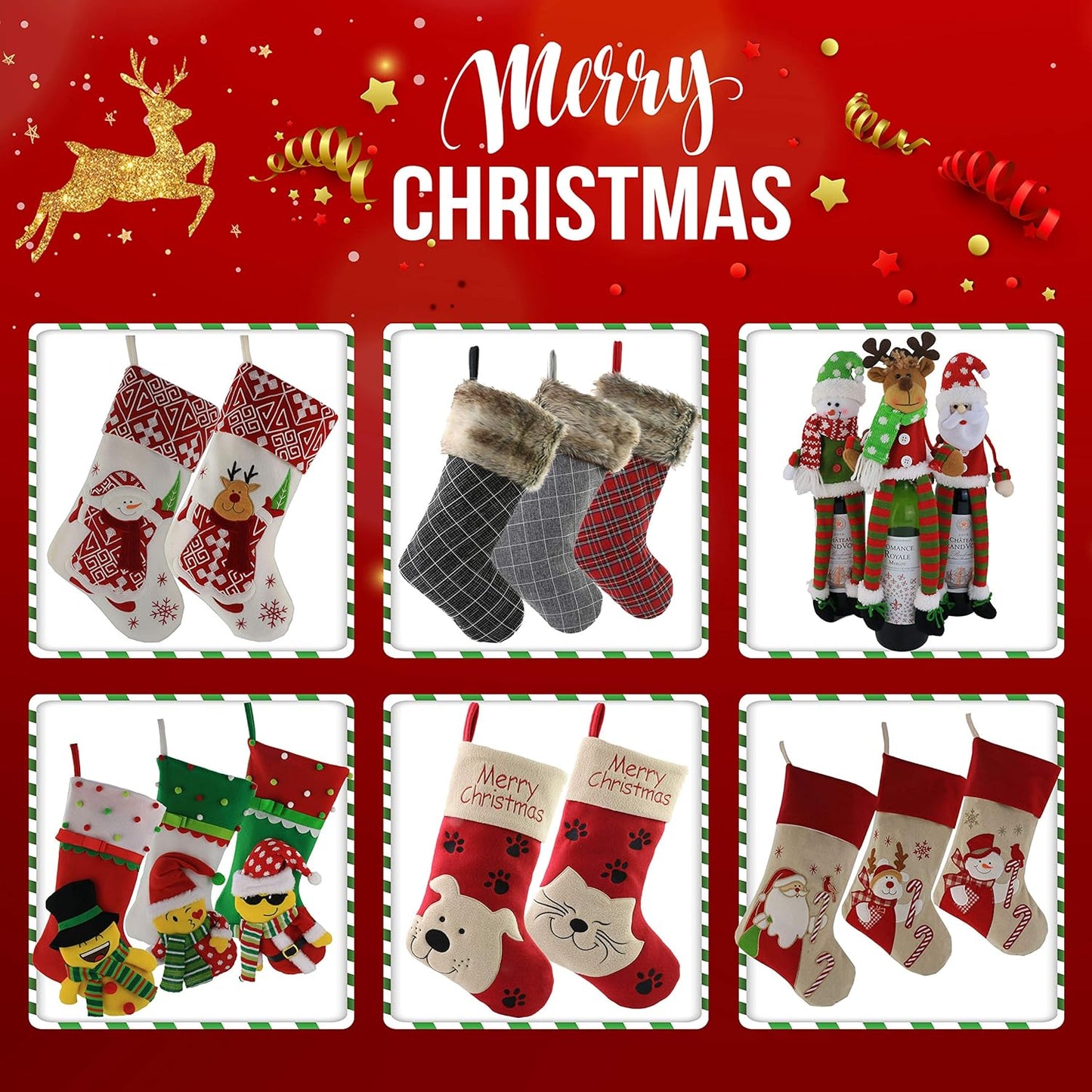 Classic Christmas Stockings Set of 2 - Santa & Snowman 17-Inch Holiday Decor