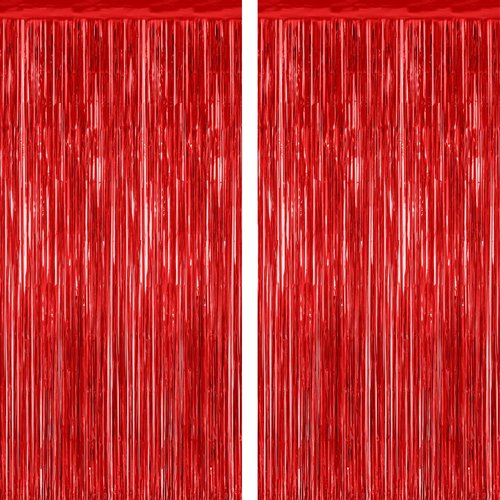 2 Pack Red Tinsel Backdrop, 3.28 FT x 7.05 FT Fringe Curtains, Red Foil Tinsel Party Streamer Backdrop Curtains for Valentines Day, Wedding Photo Backdrop Party Decorations for Wedding Anniversaries