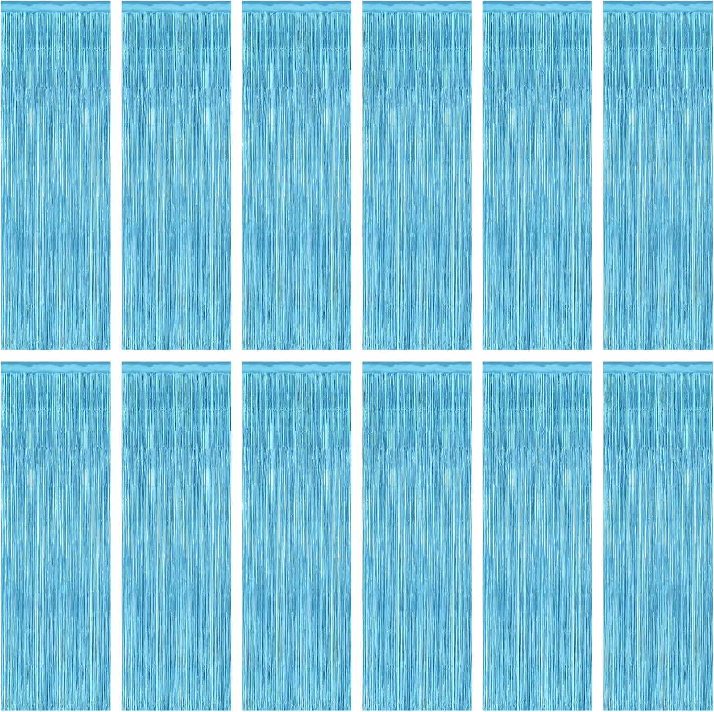 Skiennix Sky Blue Curtains - 12 Pack Metallic Party Streamers | 3.28 FT x 7.05 FT Winter Wonderland Backdrop