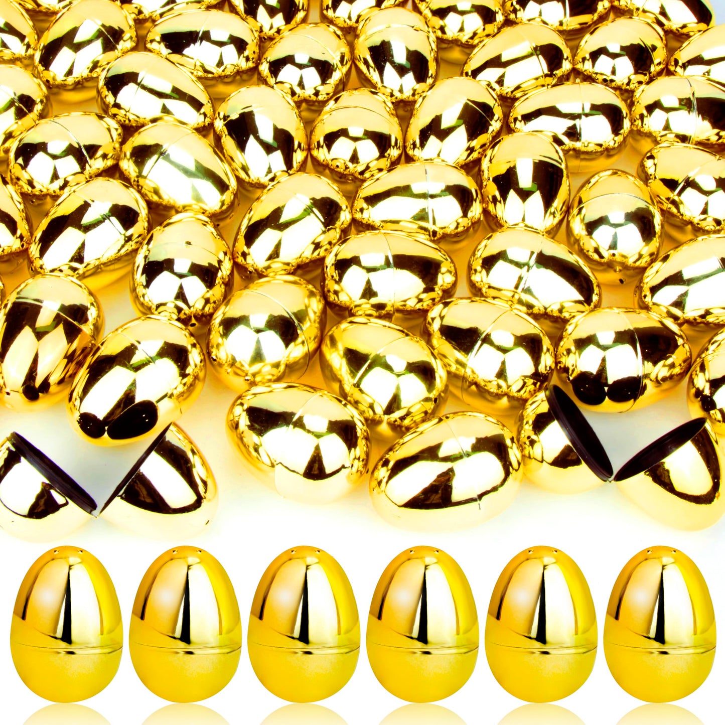 OCTERIC 60 Pcs Shiny Golden Metallic Easter Eggs Bulk, 2.3 ", Fillable Gold Empty Eggs for Fillling Treats, Easter Hunt Basket Suffers Fillers, Easter Theme Party Favors Classroom Prize Supplies