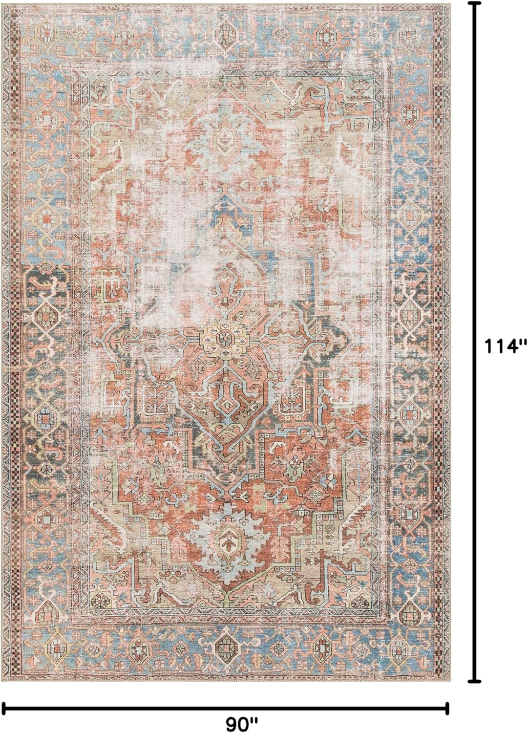 Loloi Loren Collection Area Rug - Terracotta/Sky Design | 7'6" x 9'6" Size for Stylish Spaces