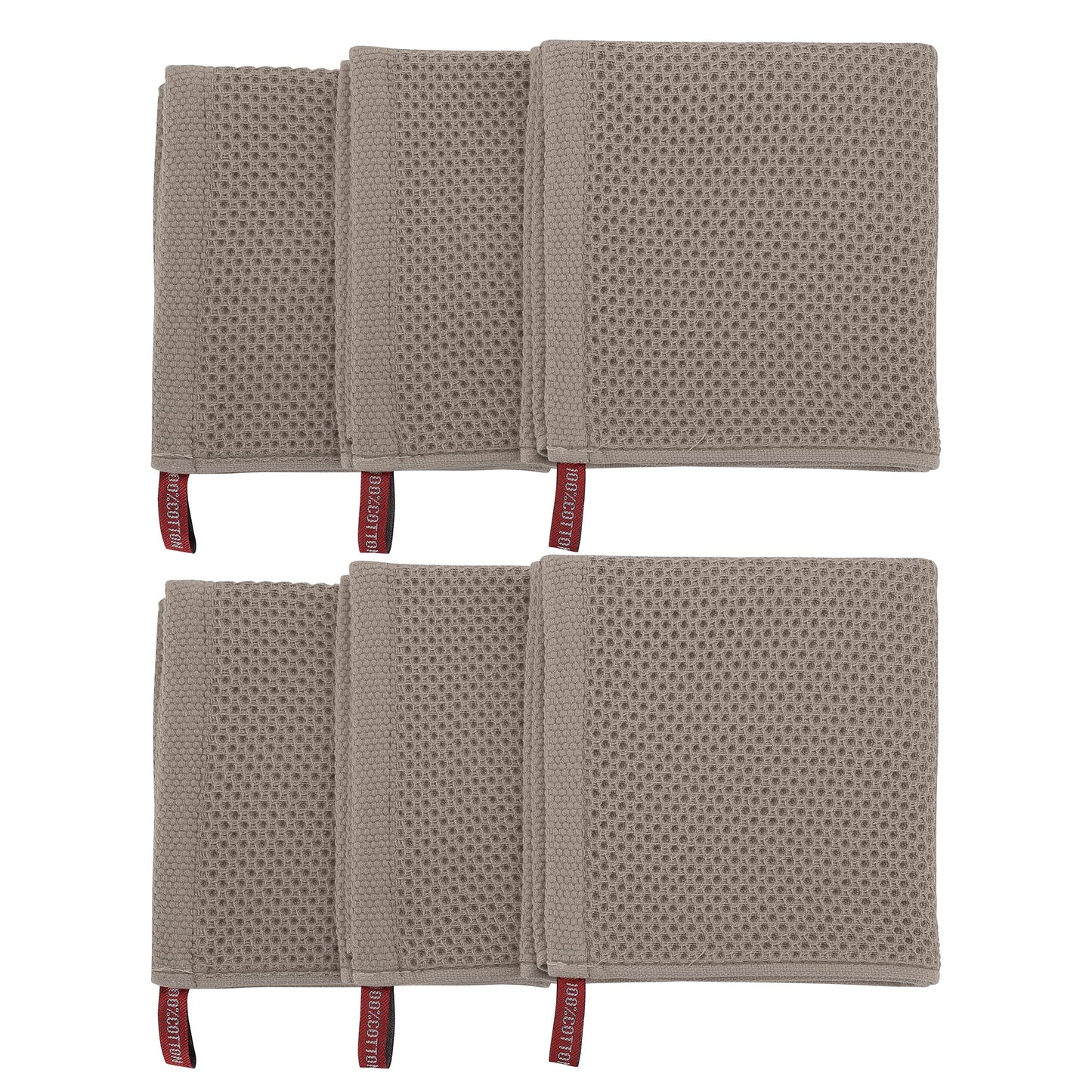 PiccoCasa 100% Cotton Dish Cloths Rags - Waffle Weave Kitchen Towels for Washing Dishes - Soft Absorbent Dish Towels for Kitchen Drying - 6 Pack -13 x 13 Inch - Brown