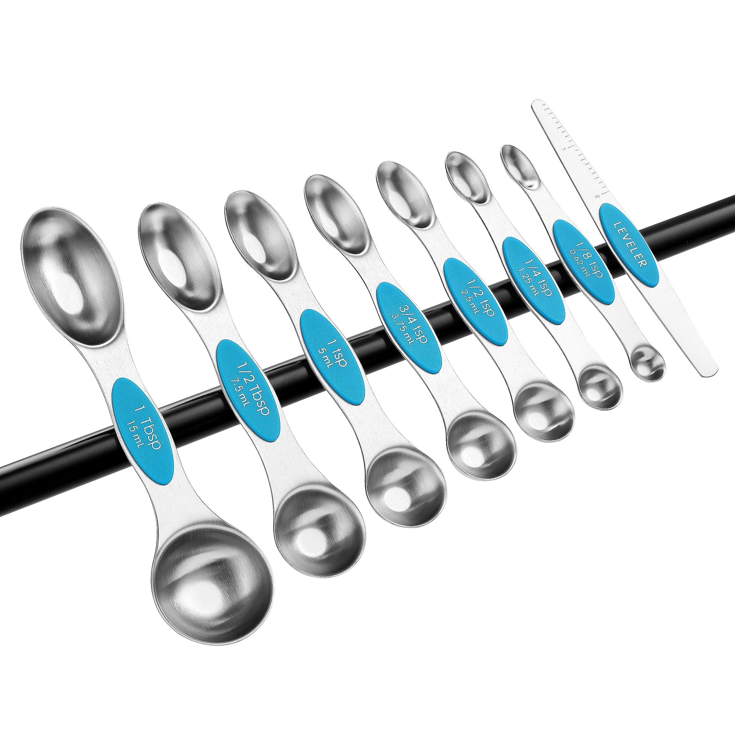 Spring Chef Stainless Steel Magnetic Measuring Spoons Set of 8 with Leveler, Nesting Teaspoon & Tablespoon Measuring Spoons for Dry and Liquid Ingredients, Kitchen Gadgets for Baking & Cooking - Teal
