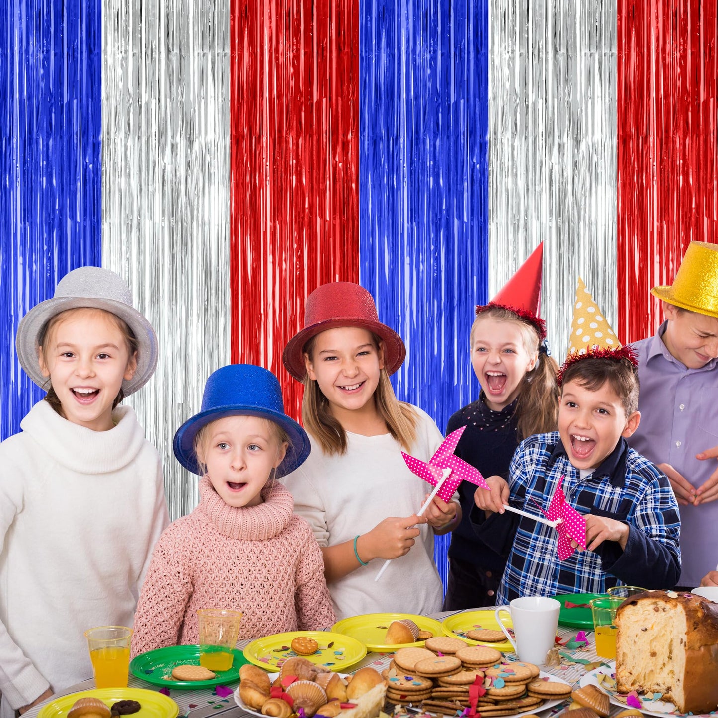 12 Pack Christmas Party Backdrop, 3.28 FT x 7.05 FT Red Silver Green Foil Streamer, Metallic Fringe Curtains Tinsel Streamer, Hanging Christmas Decorations Picture Props Door Decor