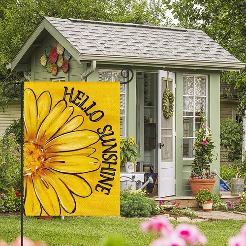 AVOIN Colorlife Hello Sunshine Garden Flag - Double-Sided 12x18 Inch Floral Design for Summer & Spring