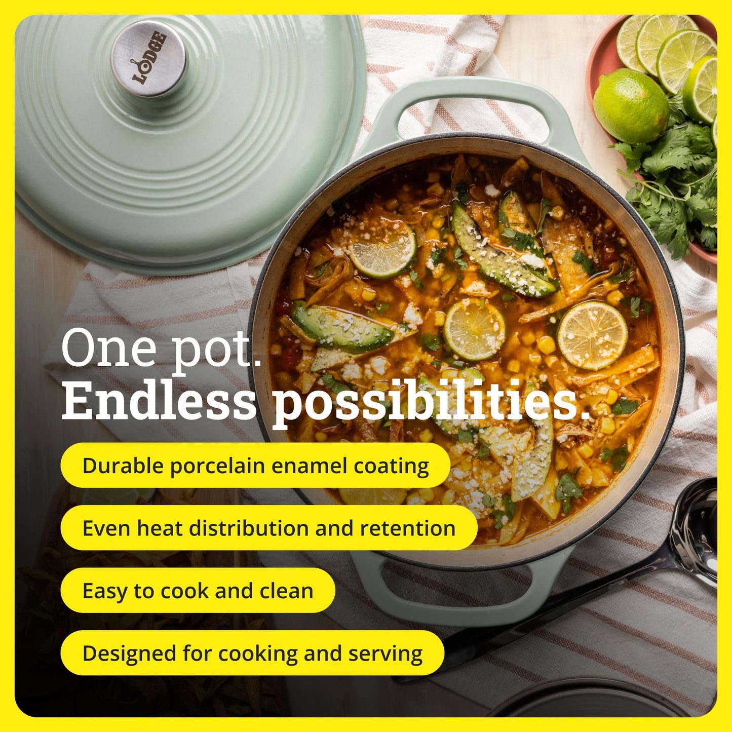 Lodge Essential Enamel Cast Iron Dutch Oven - Perfect for Bread Baking, Braising, Marinating & Slow Cooking - Features Moisture-Sealing Lid & Dual Handles - Kitchen Essentials - 6 Quarts - Desert Sage