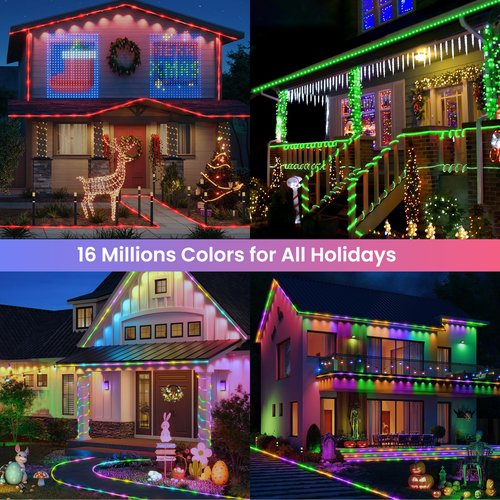Jnaurb RGB Color Changing Rope Lights Outdoor, 66ft 200LED Smart String Lights with Remote & APP Control, Waterproof Music Sync Rope Lighting - DIY Flexible Tube LED Lights for Bedroom Garden Wedding