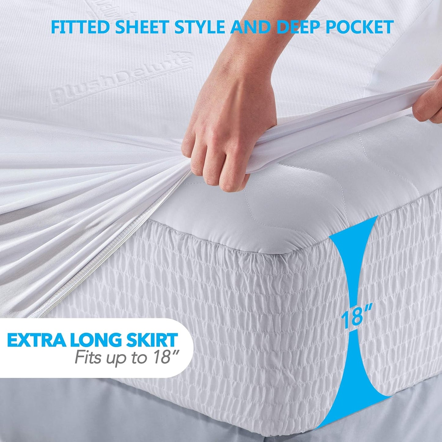 PlushDeluxe Premium Bamboo Mattress Protector - Waterproof, Ultra Soft & Breathable Full Size Cover - White