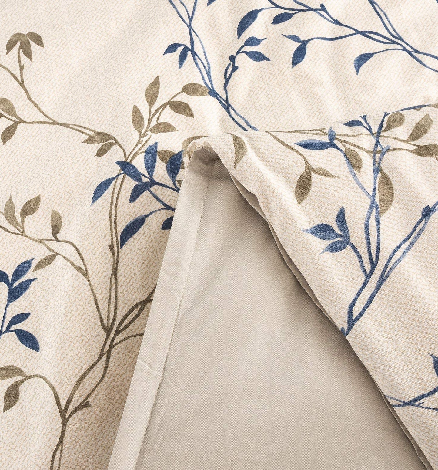 Tache Elegant Leaf Vine Nature Earthy Floral Neutral Cream Beige Tan Blue Breathable Poplin Cotton Zipper Duvet Cover, California King