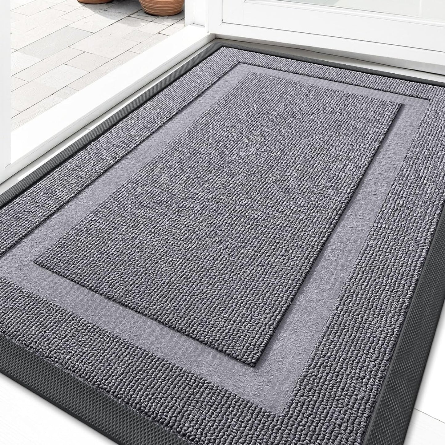 OLANLY Indoor Outdoor Front Door Mat - Waterproof All-Season Doormat, Sturdy Rubber | 33x21 Classic Gray