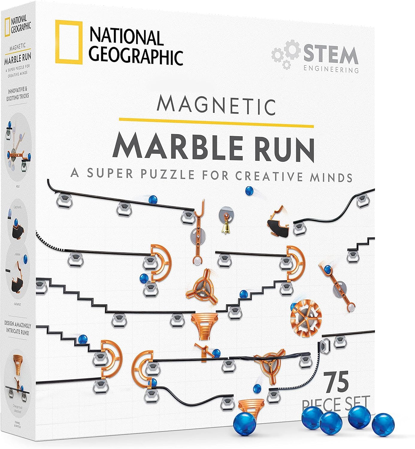 National Geographic Magnetic Marble Run - 75-Piece STEM Building Set for Creative Marble Mazes