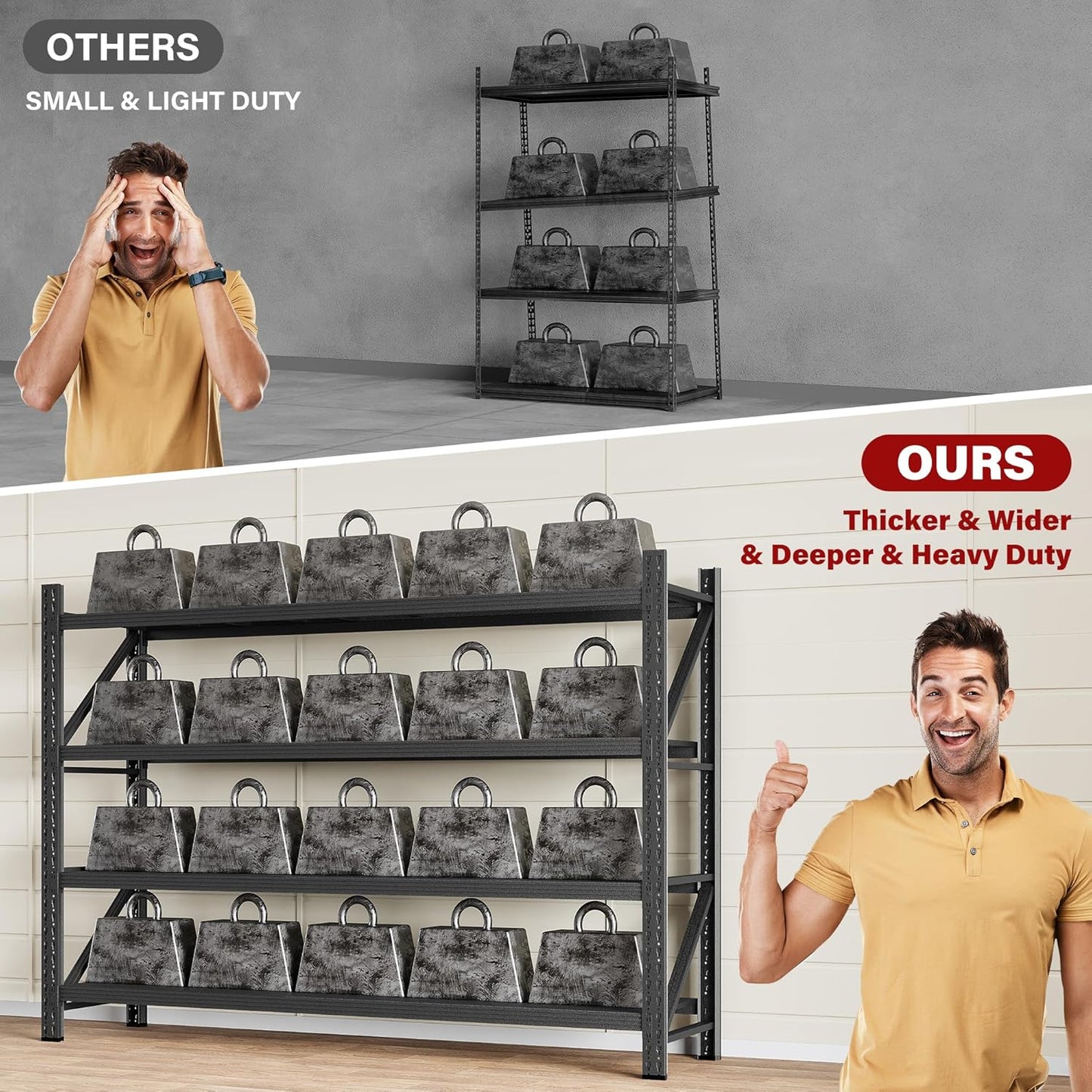 Regine Switzerland Heavy Duty Garage Shelving Unit - 5000LBS Capacity | Black Metal, 71.3"W x 24"D x 70"H