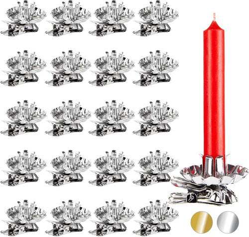 BRUBAKER Tree Candle Holders - 40 Pack Silver Vintage Clips for Christmas Decor