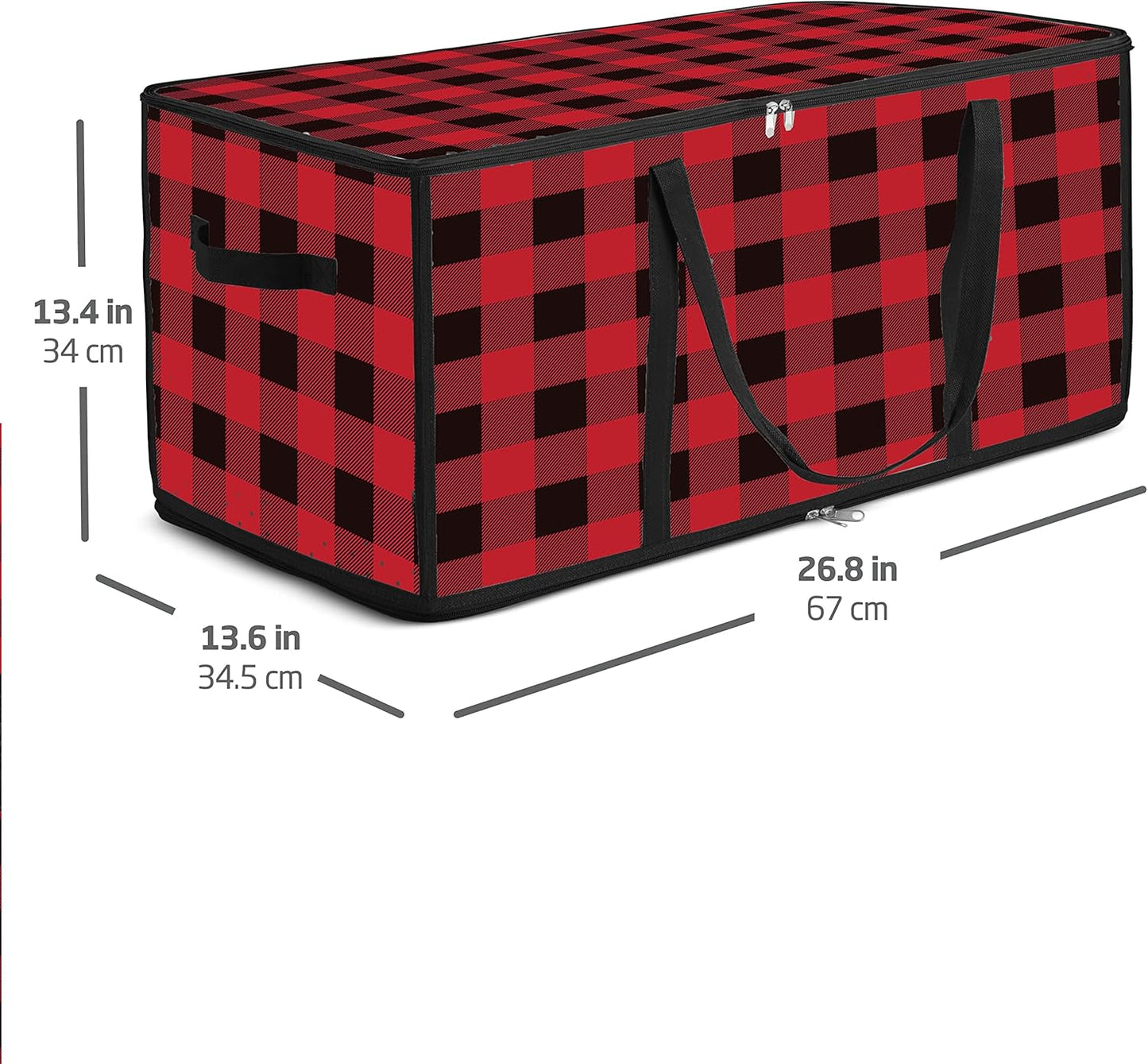 ZOBER Christmas Ornament Storage Box - Durable Plastic Organizer for 128 3" Ornaments - Plaid Design