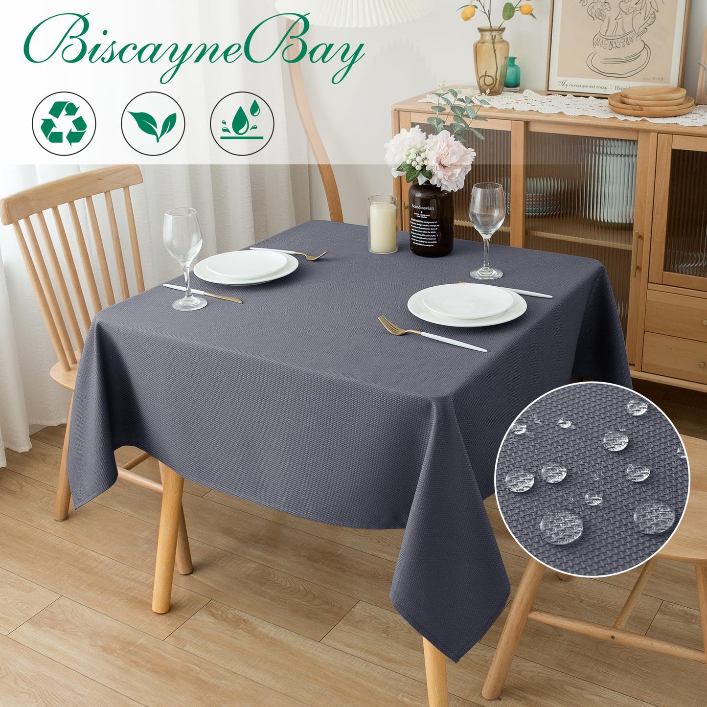 Biscaynebay Textured Fabric Square Tablecloths 70x70 Inches, Dark Grey Water Resistant Card Table Cloth Folding Table Cover for Dining, Kitchen, Wedding and Parties etc. Machine Washable