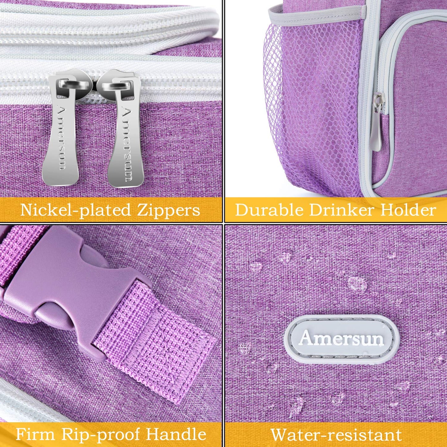 Amersun Kids Lunch Box, Insulated School Lunch Bag with Padded Liner Keep Food Warm Cold for Long Time,Water-resistant Thermal Travel Office Lunch Cooler for Girls Boy-2 Pocket,LB005-P