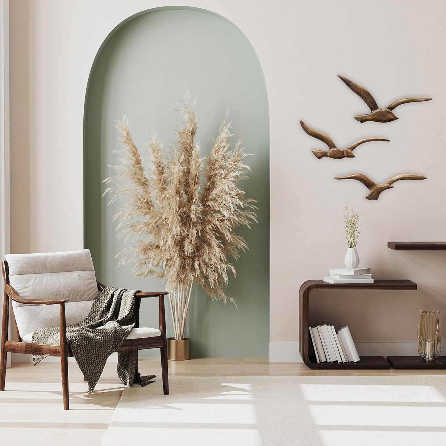 WHW Whole House Worlds MODERNIST HOME Flying Birds Wall Sculptures, Set of 3, Hand Carved, Solid Wood, Over 1 Foot Wide, 14.5 and 13.5 Inches, Abstract Home Decor