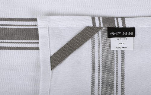 AMOUR INFINI Kitchen Towels 100% Cotton Pack of 4, Highly Absorbent Quick Drying Premium Striped Dish Towel for Kitchen with Hanging Loop Hand & Tea Towels (L.Grey)