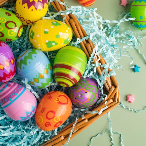JOYIN 144 Pcs Plastic Printed Bright Easter Eggs 2.3" Tall for Easter Hunt, Basket Stuffers Fillers, Classroom Prize Supplies, Filling Treats and Party Favor
